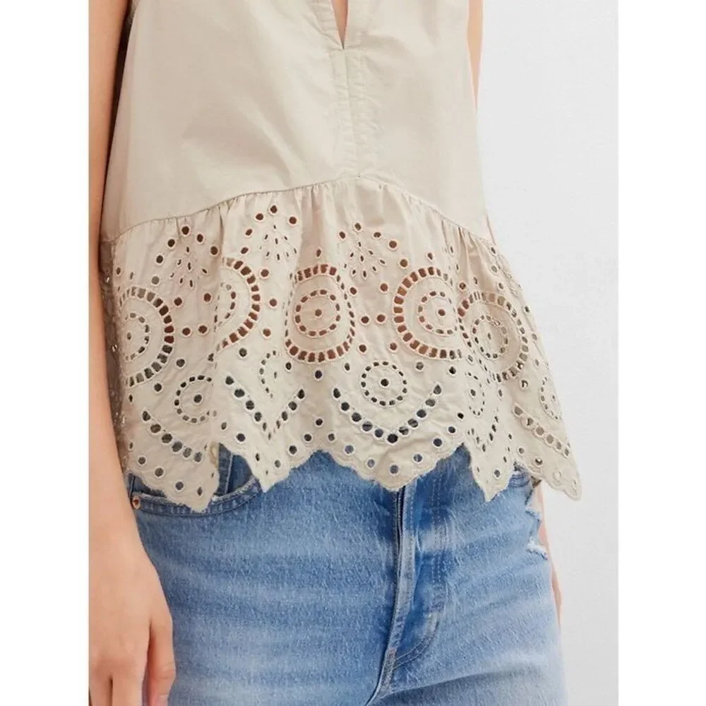 Gap peplum eyelet cotton sleeveless top women’s size medium  boho cottagecore ch - Picture 6 of 7